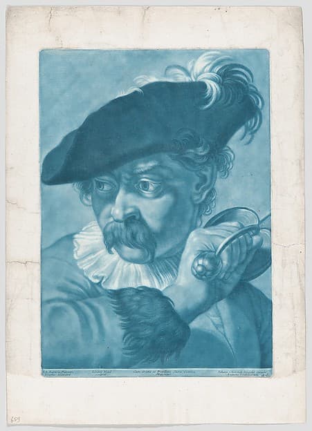 Imaginary portrait head of a man in a feathered hat; from the series of 22 imaginary portrait heads after Giovanni Battista Piazzetta, by Johann Lorenz Haid
