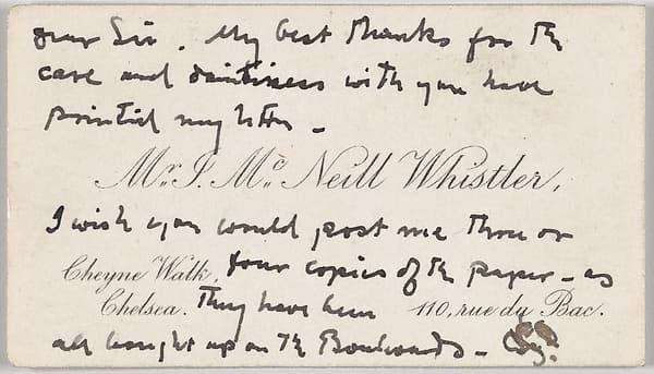 James McNeill Whistler, calling card, by Anonymous