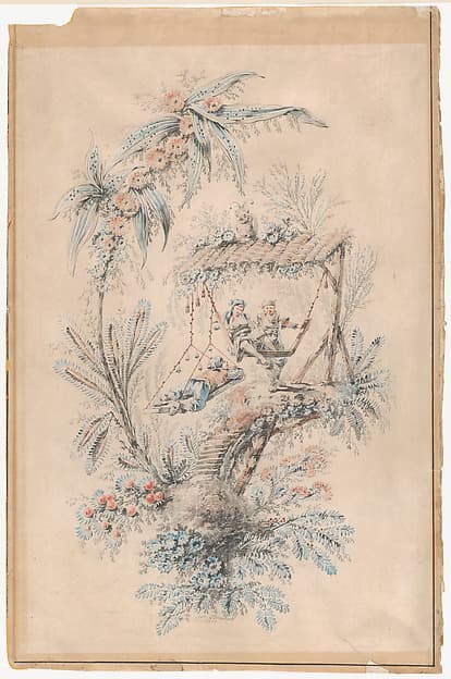 Fantastical Landscape with Exotic Plants and Three Figures, by Jean Pillement