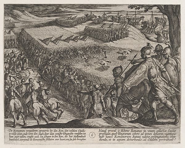 Plate 6: Romans Defeated Near the Rhine, from "The War of the Romans Against the Batavians" (Romanorvm et Batavorvm societas), by Antonio Tempesta