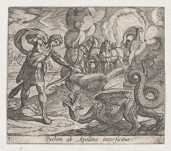 Plate 9: Apollo Killing Python (Python ab Apolline interficitur), from Ovid's 'Metamorphoses', by Antonio Tempesta