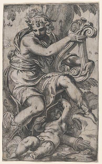 Cupid and Apollo with a lyre, by Paolo Farinati