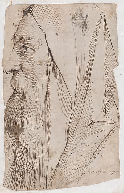 Head of a Bearded Man Wearing a Hood in Profile Facing Left, by Cavaliere d'Arpino (Giuseppe Cesari)