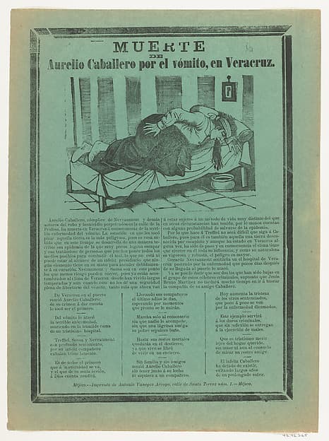 Broadside relating to Aurelio Cabellero who died from vomiting, by José Guadalupe Posada