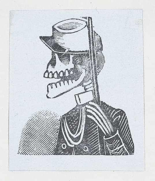 Male skeleton wearing military dress (vignette for the feast of the dead), by José Guadalupe Posada