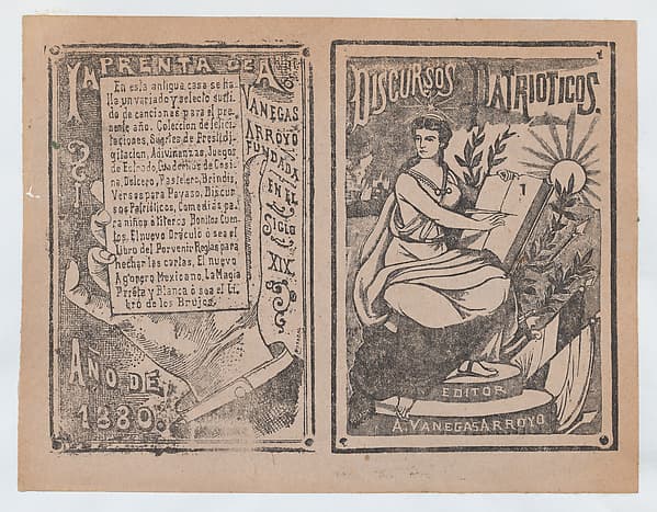Front and back covers printed on the same sheet for patriotic discourses, by José Guadalupe Posada
