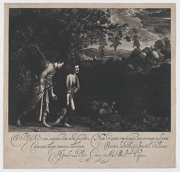 Tobias and the Angel (large plate), by Hendrick Goudt