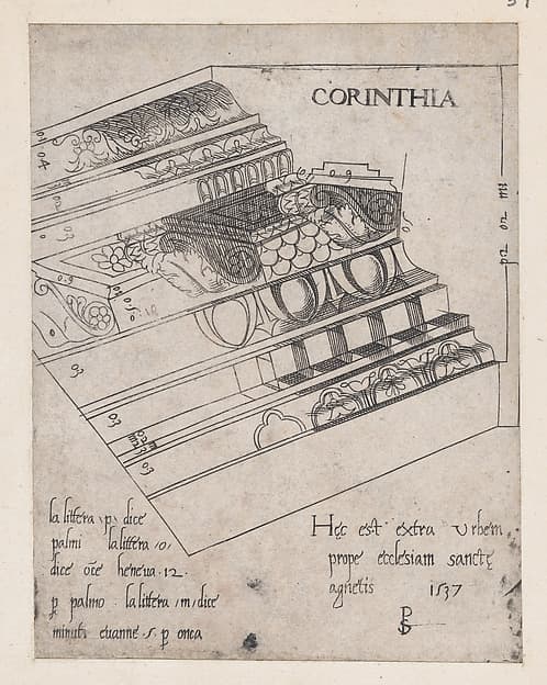 Corinthian entablature, from "Speculum Romanae Magnificentiae", by Master PS
