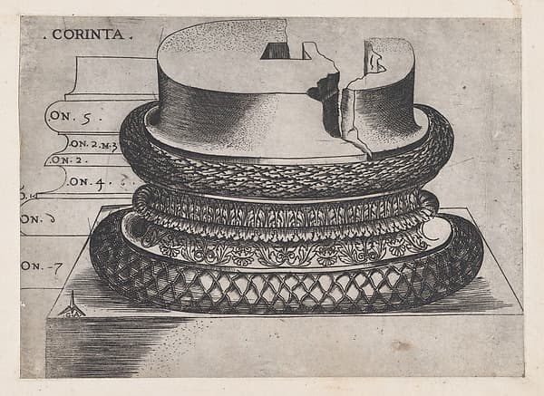 Corinthian base from the Lateran Baptistery, Rome, from "Speculum Romanae Magnificentiae", by Monogrammist G.A. with the Caltrop