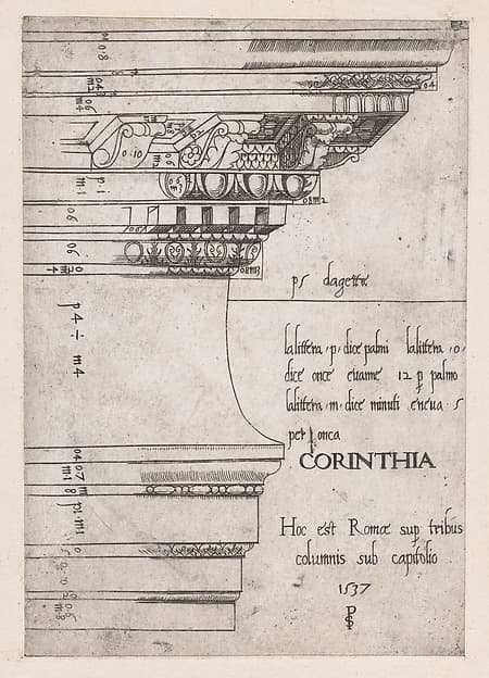 Entablature from the Temple of Castor and Pollux, Rome, from "Speculum Romanae Magnificentiae", by Master PS