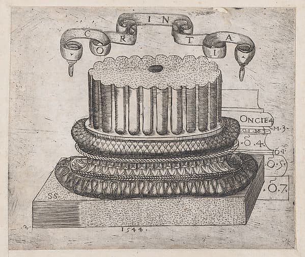 Corinthian base, from "Speculum Romanae Magnificentiae", by Sebastiano Serlio