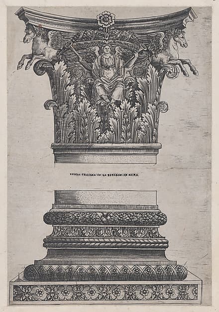 Pegasus capital from the Temple of Mars Ultor and decorated base, from "Speculum Romanae Magnificentiae", by Monogrammist G.A. with the Caltrop
