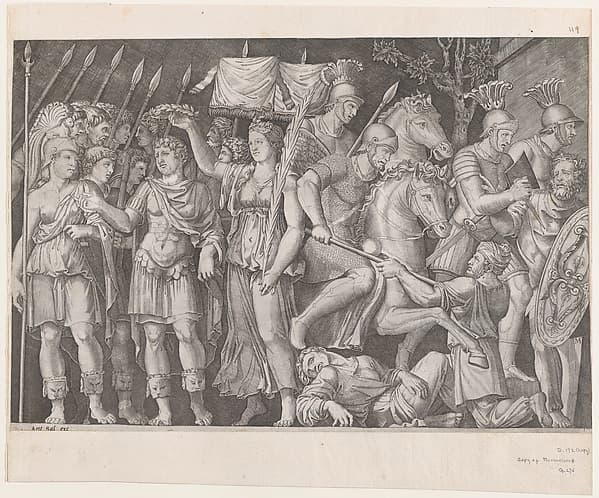 Trajan Between City of Victory and Rome, from "Speculum Romanae Magnificentiae", by Anonymous, Italian, 16th century