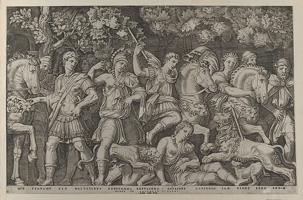 The Lion Hunt, from "Speculum Romanae Magnificentiae", by Marcantonio Raimondi