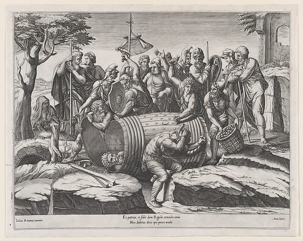 Attilius Regulus in a Barrel, from "Speculum Romanae Magnificentiae", by Diana Scultori