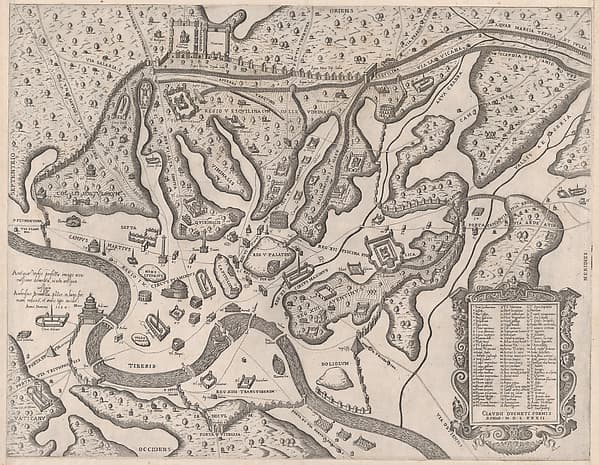 Ancient Rome, and its Hills, from the West, from "Speculum Romanae Magnificentiae", by Giovanni Ambrogio Brambilla