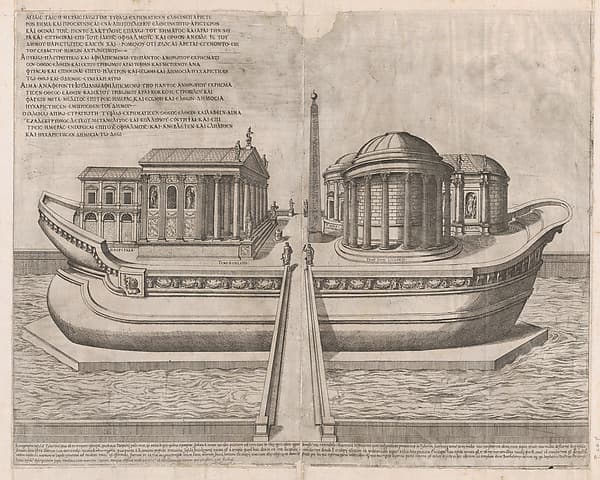 Temples on the Isle of Tiber, from "Speculum Romanae Magnificentiae", by Etienne DuPérac