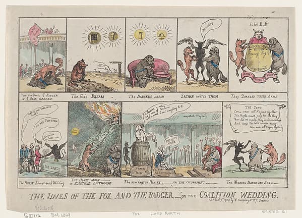 The Loves of the Fox and The Badger, or The Coalition Wedding., by Thomas Rowlandson