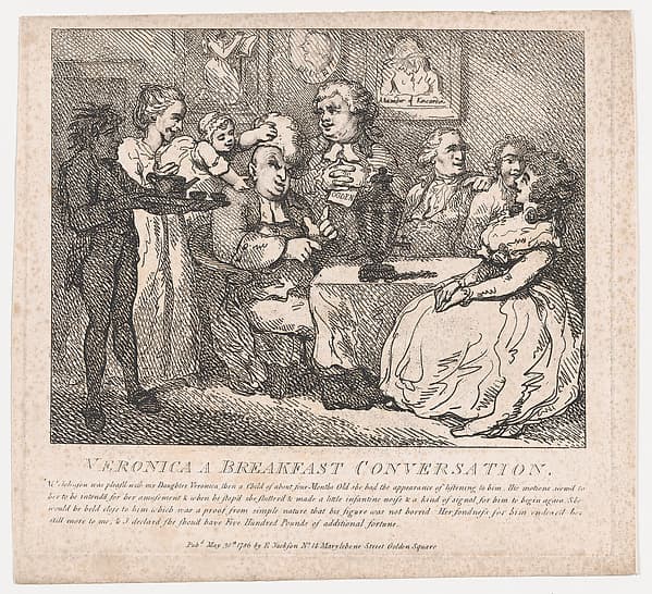 Veronica, a Breakfast Conversation (Picturesque Beauties of Boswell, Part the First), by Thomas Rowlandson