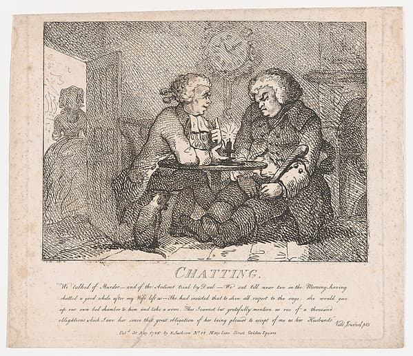 Chatting (Picturesque Beauties of Boswell, Part the First), by Thomas Rowlandson