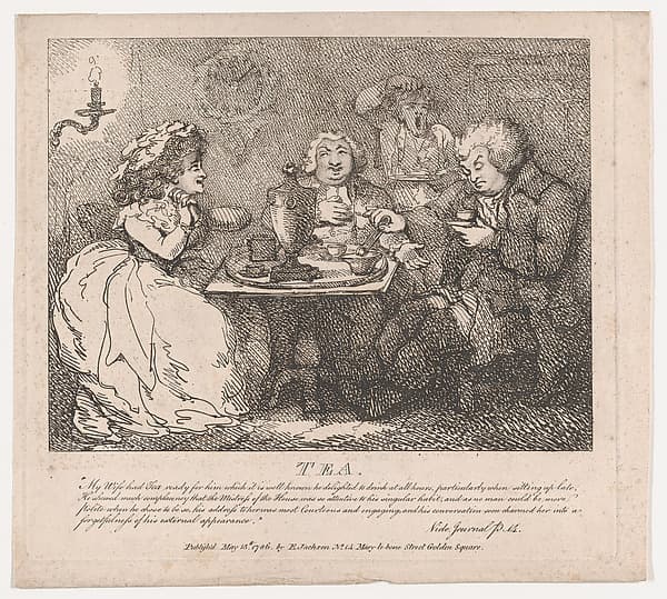 Tea (Picturesque Beauties of Boswell, Part the First), by Thomas Rowlandson