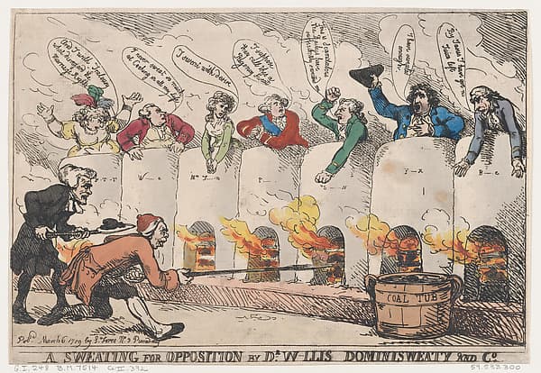 A Sweating for Opposition by Dr. W-llis Dominisweaty and Co., by Thomas Rowlandson
