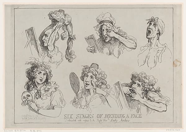 Six Stages of Mending a Face, Dedicated with respect to the Right Hon-ble. Lady Archer, by Thomas Rowlandson