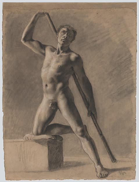 Academic Male Nude with Staff, by Eugène Delacroix
