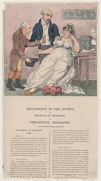 Melpomene in the Dumps, or Child's Play Defended by Theatrical Monarchs, by Thomas Rowlandson