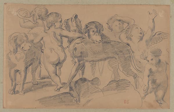 Study of Putti with Dogs, after Rubens(?), by Eugène Delacroix