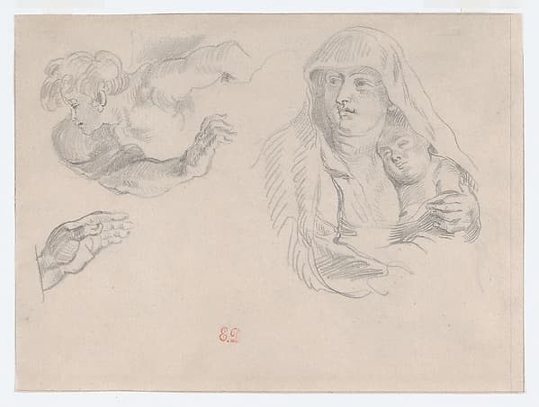 Studies after Rubens’s “The Flight into Egypt”, by Eugène Delacroix