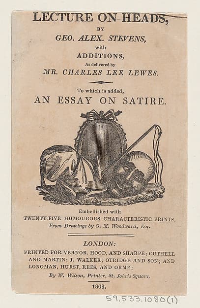 Title page, from "A Lecture on Heads" by George Alexander Stevens, by Thomas Rowlandson