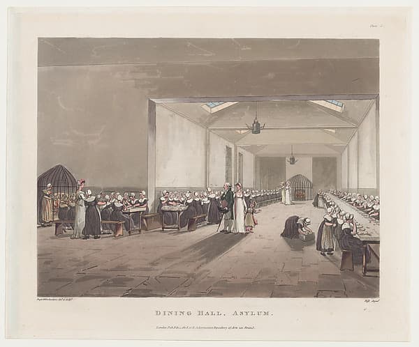 Dining Hall, Asylum, by Thomas Rowlandson