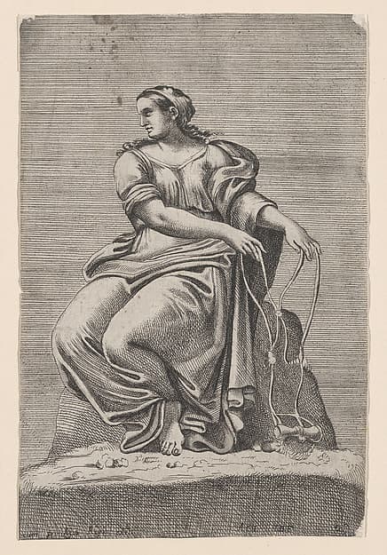 Seated Figure of Justice, from Farnese Palace, after Annibale and Agostino Carracci, by Jacques Belly