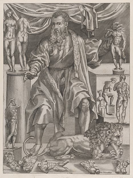 Portrait of Baccio Bandinelli with Lion, by Anonymous, 16th century