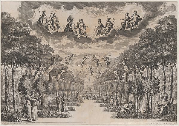 The Elysian Fields; set design from 'La Monarchia Latina Trionfante', by Mathäus Küsel