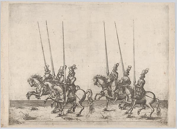 Procession, with six men riding horses, by Anonymous, German, 16th century