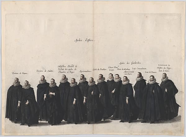 Plate 19: Aides marching in the funeral procession of Archduke Albert of Austria; from 'Pompa Funebris ... Alberti Pii', by Cornelis Galle I