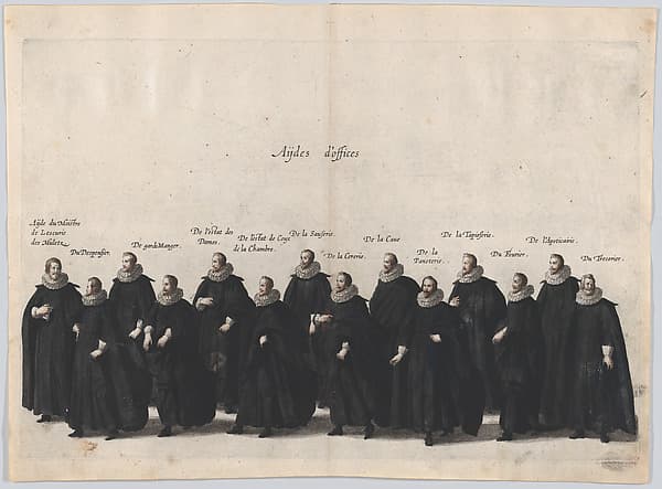 Plate 18: Aides marching in the funeral procession of Archduke Albert of Austria; from 'Pompa Funebris ... Alberti Pii', by Cornelis Galle I