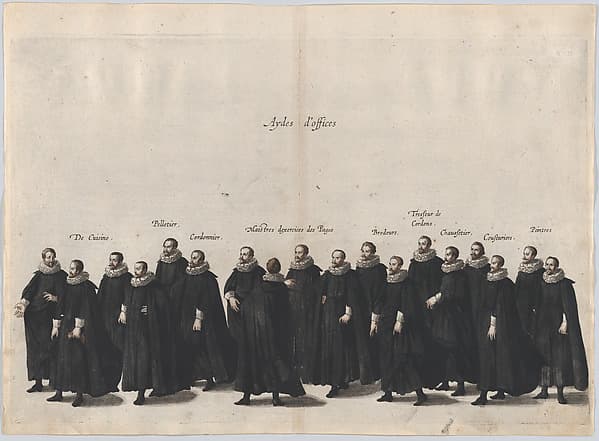 Plate 17: Aides marching in the funeral procession of Archduke Albert of Austria; from 'Pompa Funebris ... Alberti Pii', by Cornelis Galle I