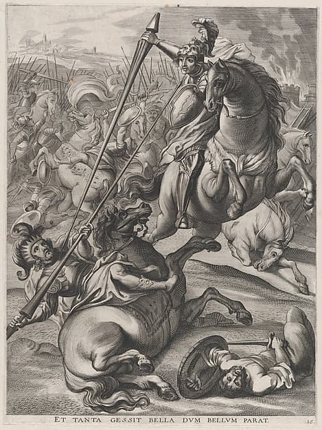 Plate 16: Battle of Achilles against the Trojans; from Guillielmus Becanus's 'Serenissimi Principis Ferdinandi, Hispaniarum Infantis...', by Johannes Meursius