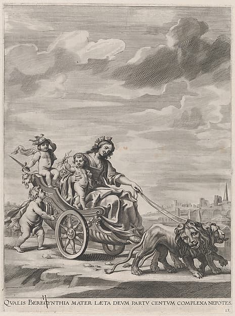 Plate 13: Cybele in her chariot, drawn by lions; from Guillielmus Becanus's 'Serenissimi Principis Ferdinandi, Hispaniarum Infantis...', by Johannes Meursius
