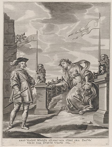 Plate 6: Ferdinand receiving the keys to the city of Ghent; from Guillielmus Becanus's 'Serenissimi Principis Ferdinandi, Hispaniarum Infantis...', by Pieter de Jode II