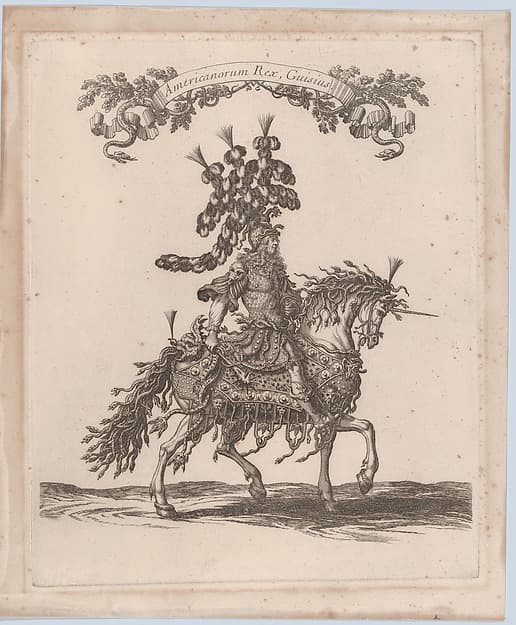 Americanorum Rex, Guisius, from "Courses de Testes et de Bagues Faittes par Roy et par les Princes et Signeurs de sa Cour, en l'annee 1662" (Grand Carrousel), by François Chauveau