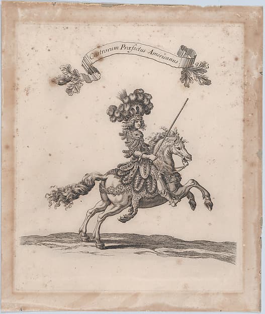 Castrorum Prœfectus Americanus, from "Courses de Testes et de Bagues Faittes par Roy et par les Princes et Signeurs de sa Cour, en l'annee 1662" (Grand Carrousel), by François Chauveau