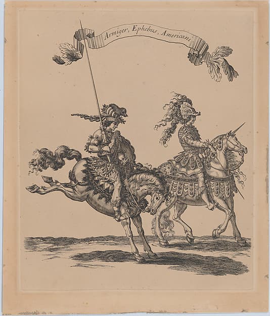 Armiger, Ephebus, Americani, from "Courses de Testes et de Bagues Faittes par Roy et par les Princes et Signeurs de sa Cour, en l'annee 1662" (Grand Carrousel), by François Chauveau