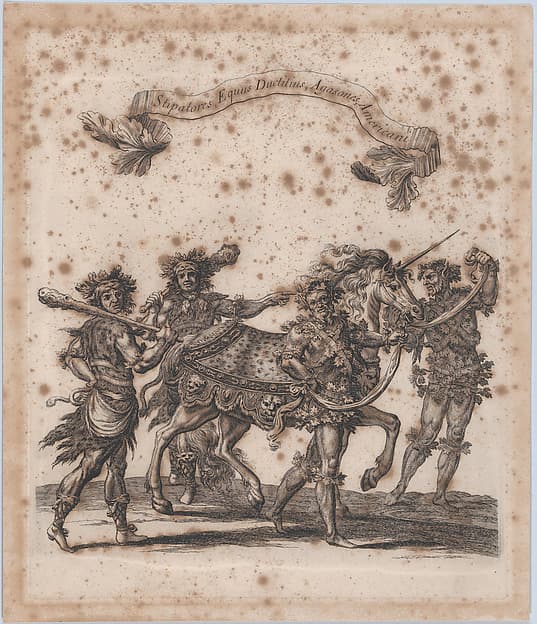 Stipatores, Equus Ductitius, Agasones, Americani, from "Courses de Testes et de Bagues Faittes par Roy et par les Princes et Signeurs de sa Cour, en l'annee 1662" (Grand Carrousel), by François Chauveau