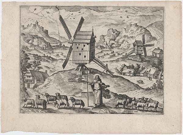 Landscape with Windmills and Christ as Good Shepherd, by Lucas Gassel