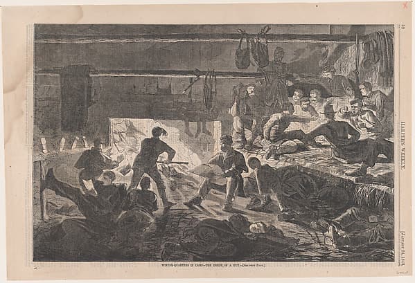Winter Quarters in Camp – The Inside of a Hut (from "Harper's Weekly," Vol. VII), by Winslow Homer