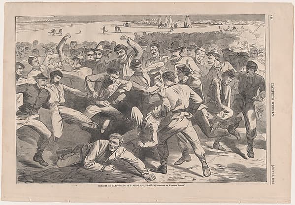 Holiday in Camp – Soldiers Playing "Foot-Ball" – Sketched by Winslow Homer (from "Harper's Weekly," Vol. IX), by Winslow Homer